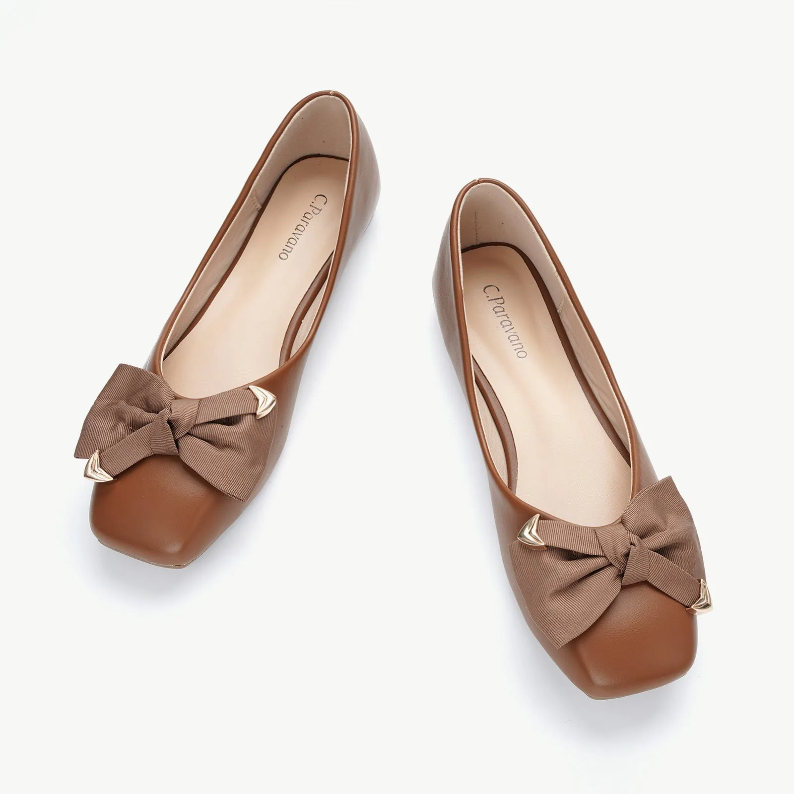 Metal Bow Ballerina Flats (Eva) Chocolate