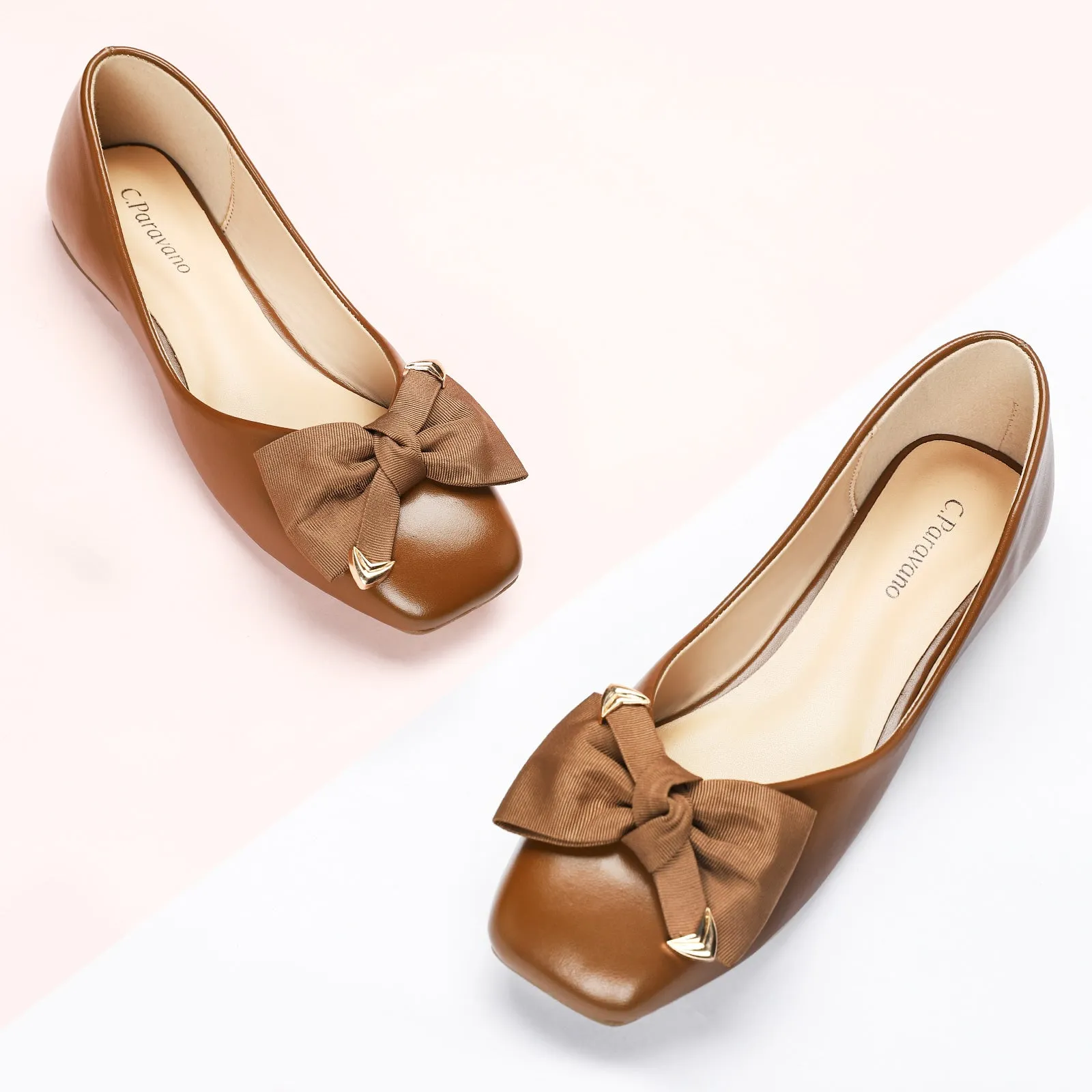 Metal Bow Ballerina Flats (Eva) Chocolate