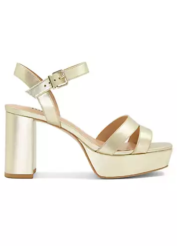 Molten Gold Leather Mid-Platform Sandals by Dune London | Look Again