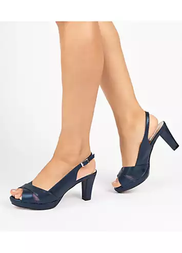 Navy Shimmer Sling Back Platform Sandals by Paradox London | Look Again