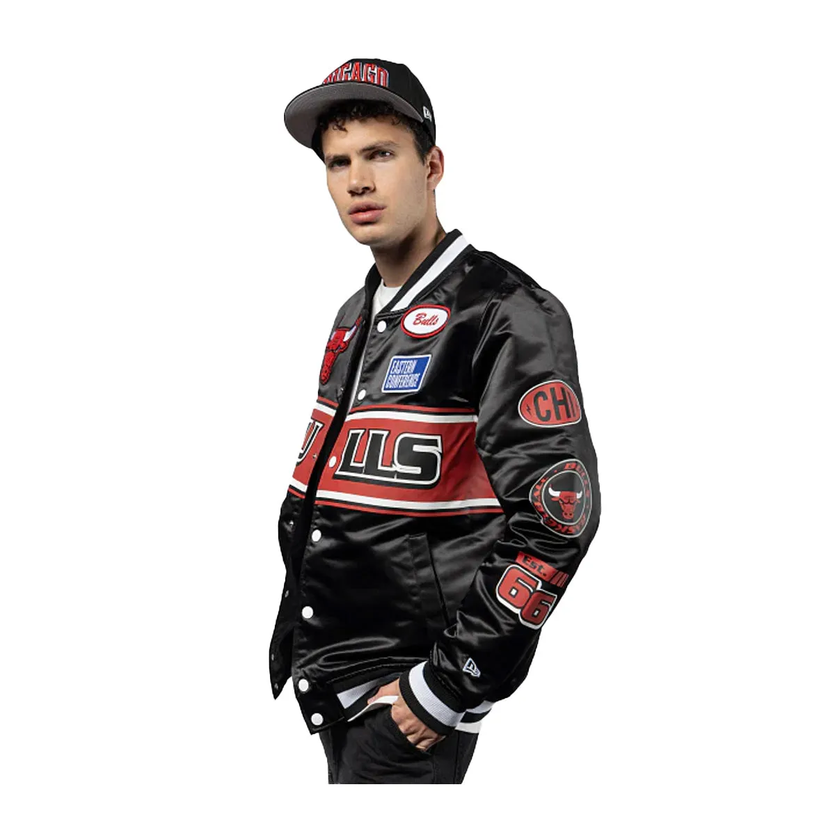 New Era Mens NBA Chicago Bulls 2024 Rally Drive Satin Jacket 60491860 Black/White