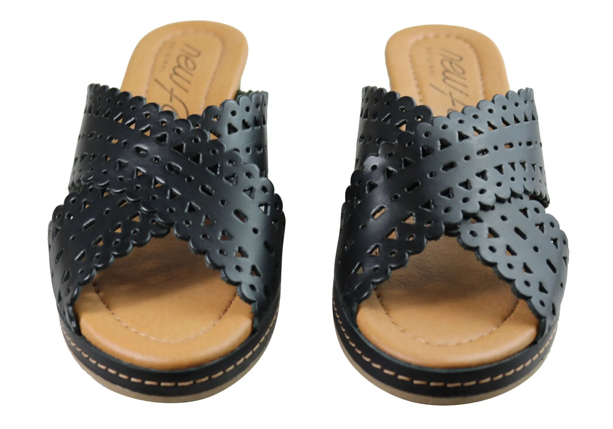 New Face Tory Womens Leather Wedge Slides Sandals Made In Brazil