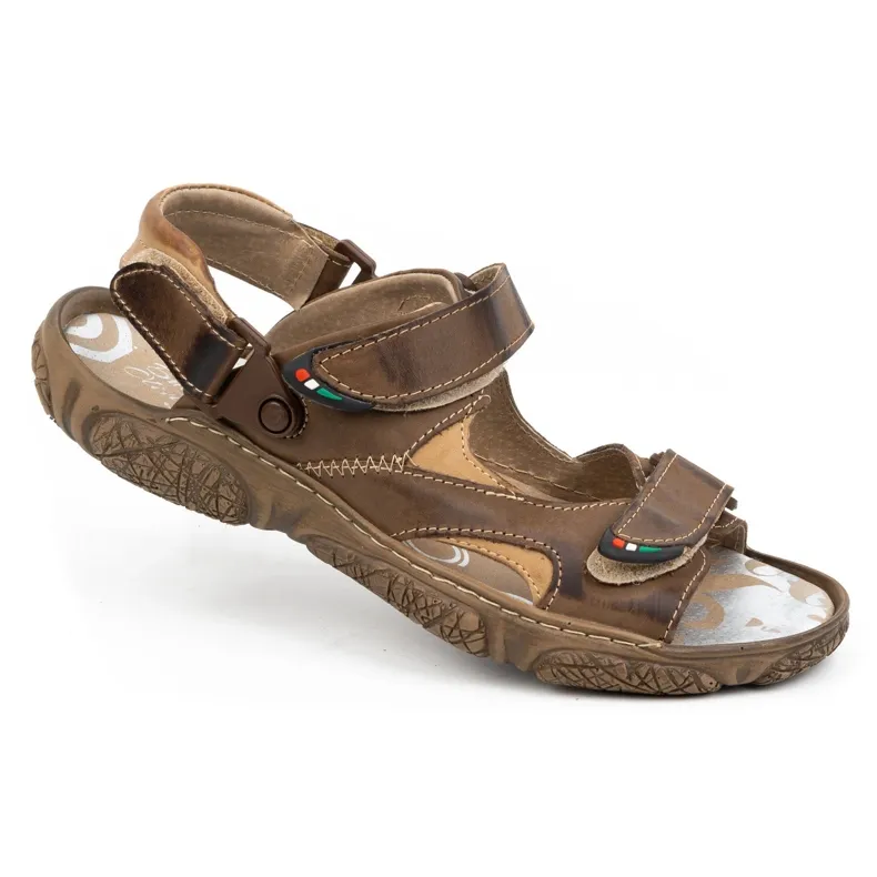 Olivier Men's leather sandals for the driver 362MA brown