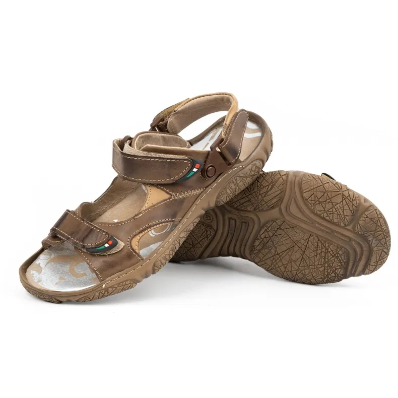 Olivier Men's leather sandals for the driver 362MA brown