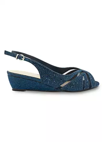 Paradox London Navy Wide Fit Glitter Sling Back Wedge Sandals | Grattan