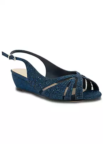 Paradox London Navy Wide Fit Glitter Sling Back Wedge Sandals | Grattan