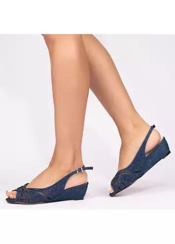 Paradox London Navy Wide Fit Glitter Sling Back Wedge Sandals | Grattan