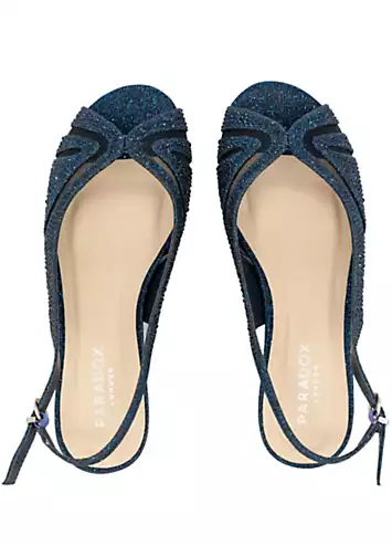 Paradox London Navy Wide Fit Glitter Sling Back Wedge Sandals | Grattan