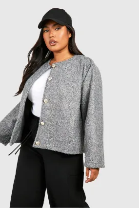 Plus Collarless Textured Jacket