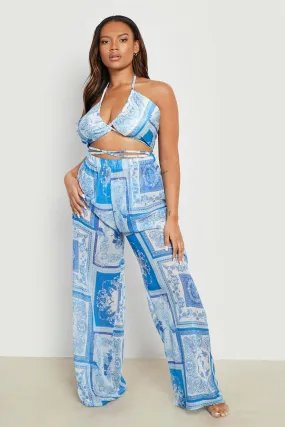 Plus Scarf Print Beach Trousers