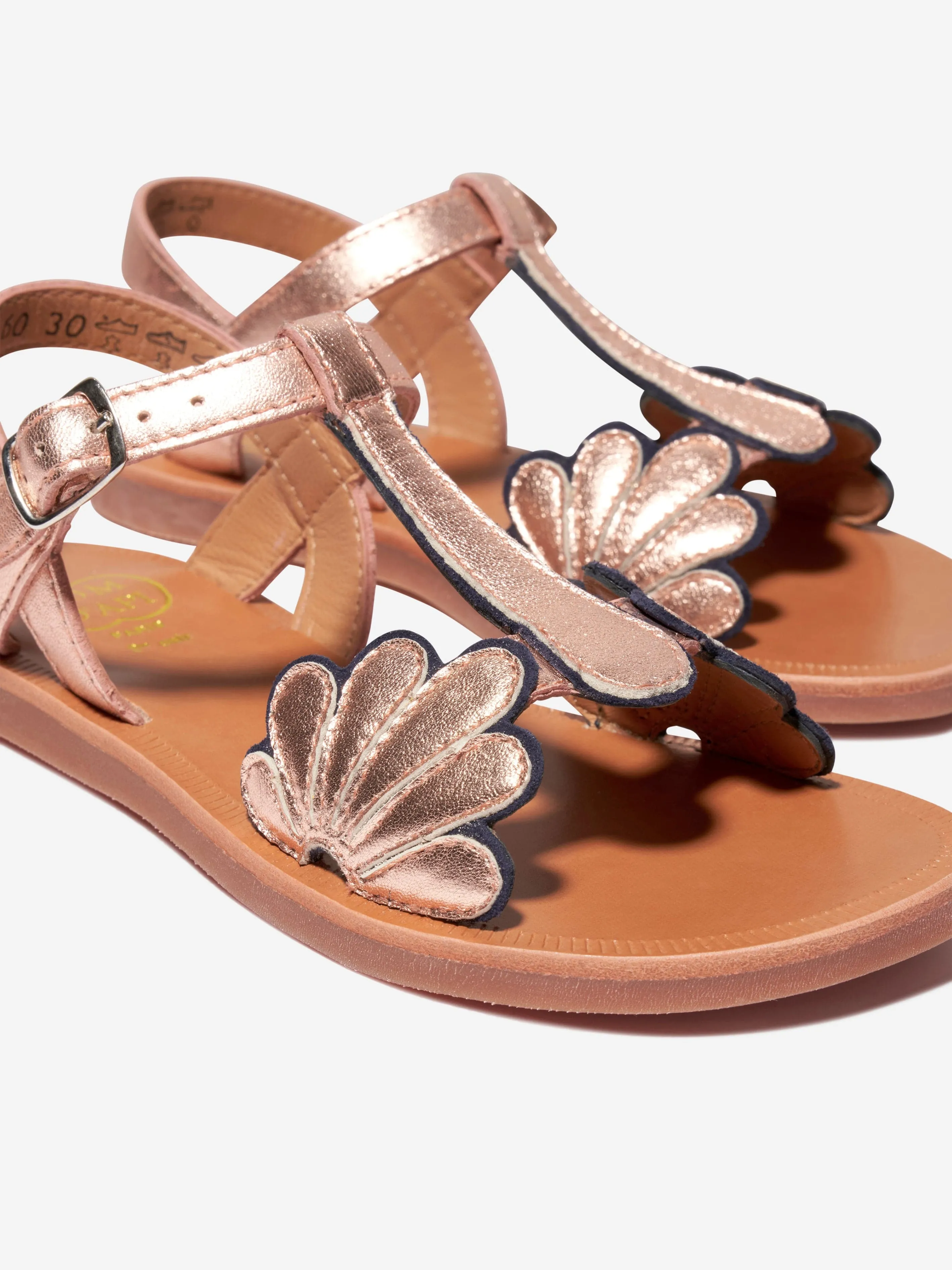 Pom D'Api Girls Leather Plagette Bloom Sandals in Copper