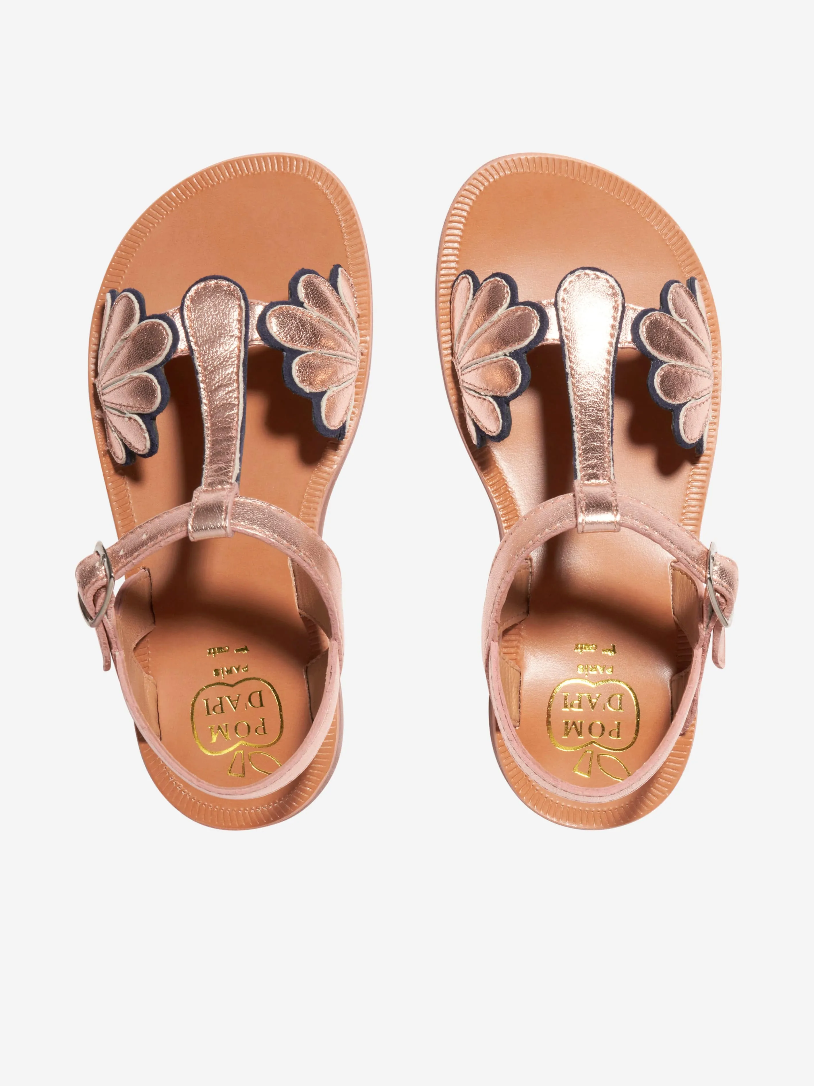 Pom D'Api Girls Leather Plagette Bloom Sandals in Copper