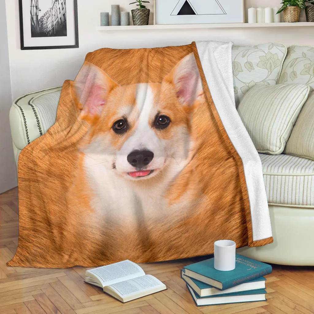 Premium Blanket Corgi 2 Face Hair