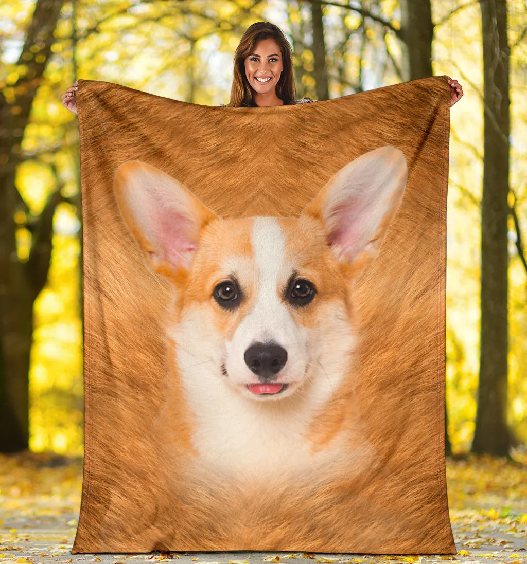 Premium Blanket Corgi 2 Face Hair