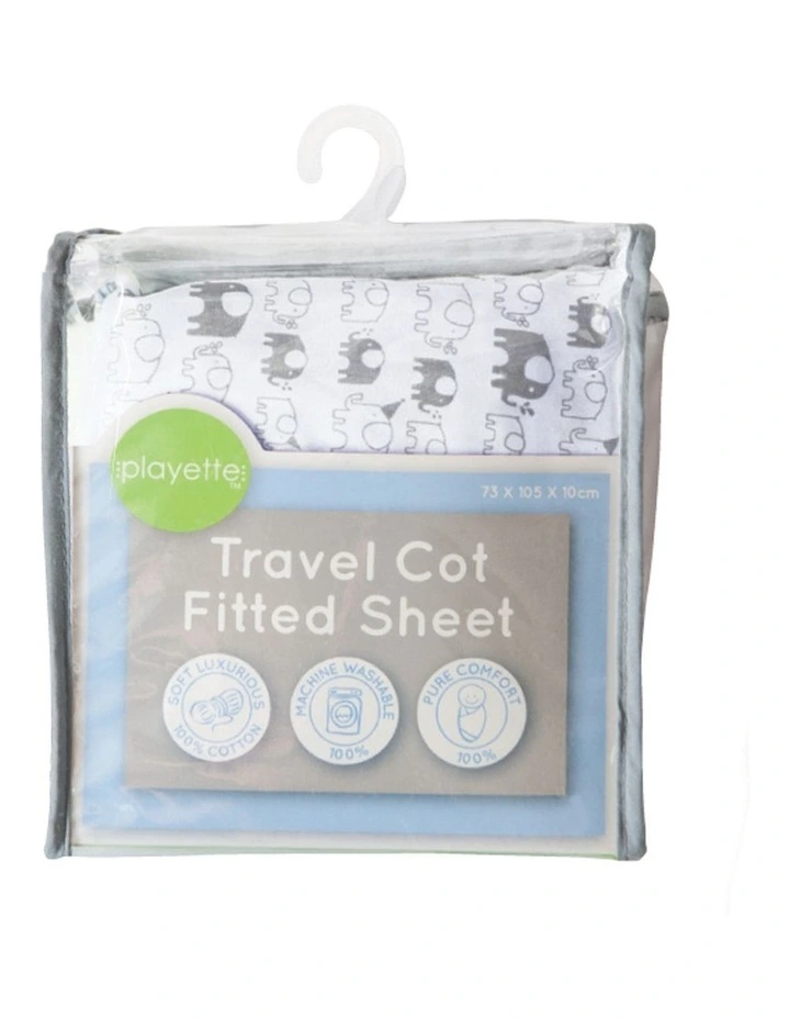 Printed Travel Cot Fitted Sheet Elephant