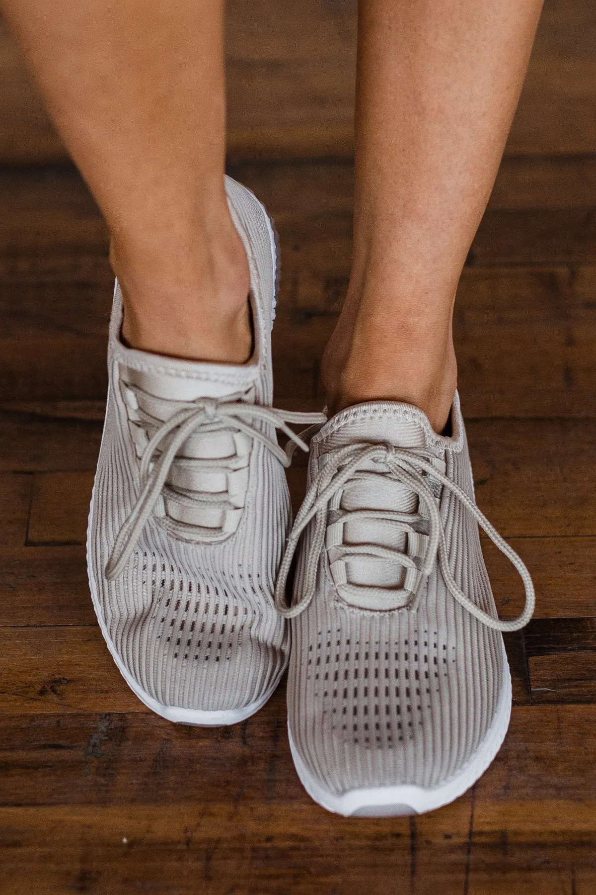 Qupid Tank Sneakers- Taupe Knit