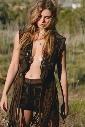 Real Suede Crochet Tassel Vest