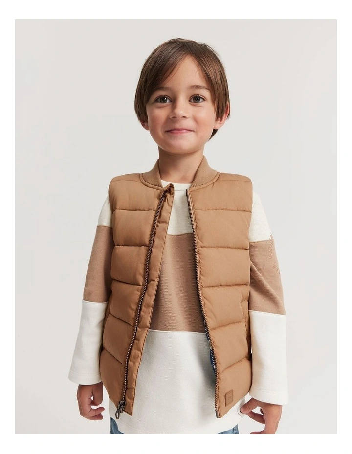 Rib Nylon Vest in Camel