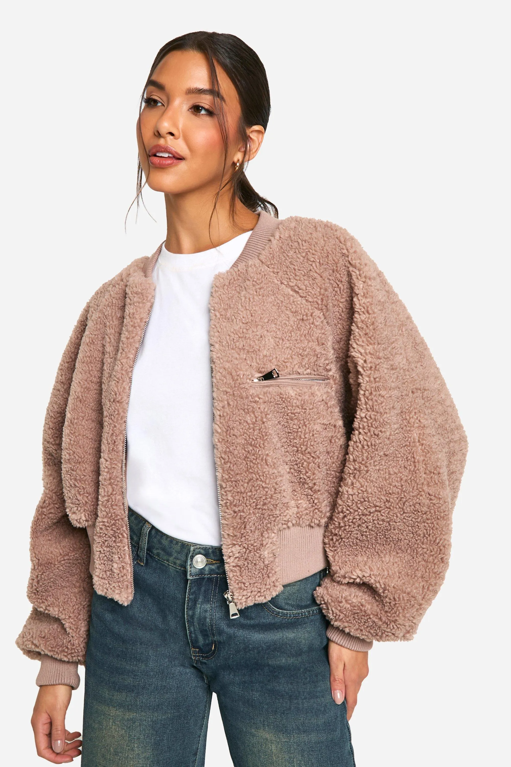 Rib Teddy Bomber Jacket