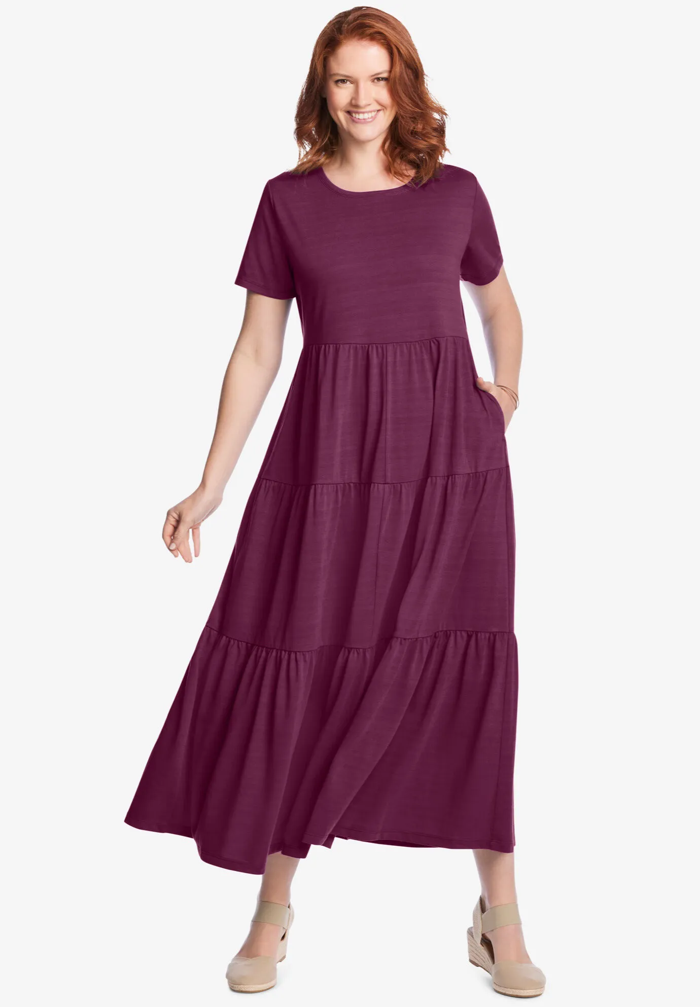 Short-Sleeve Tiered Dress