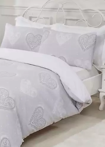 Sleepdown Decorative Hearts Duvet Cover Set - Grey | Kaleidoscope