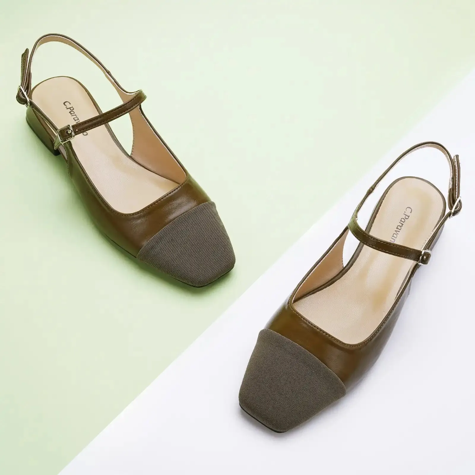 Square-Toe Slingback Flats (Felicia) Adobe Brown