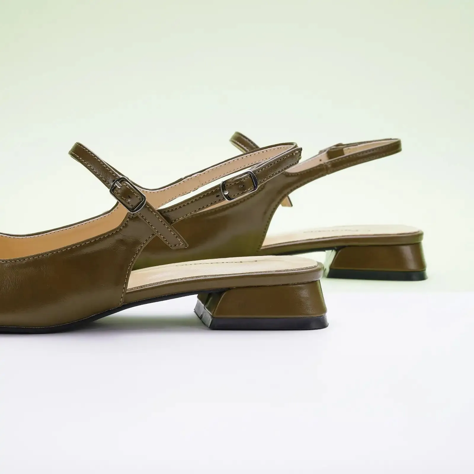 Square-Toe Slingback Flats (Felicia) Adobe Brown