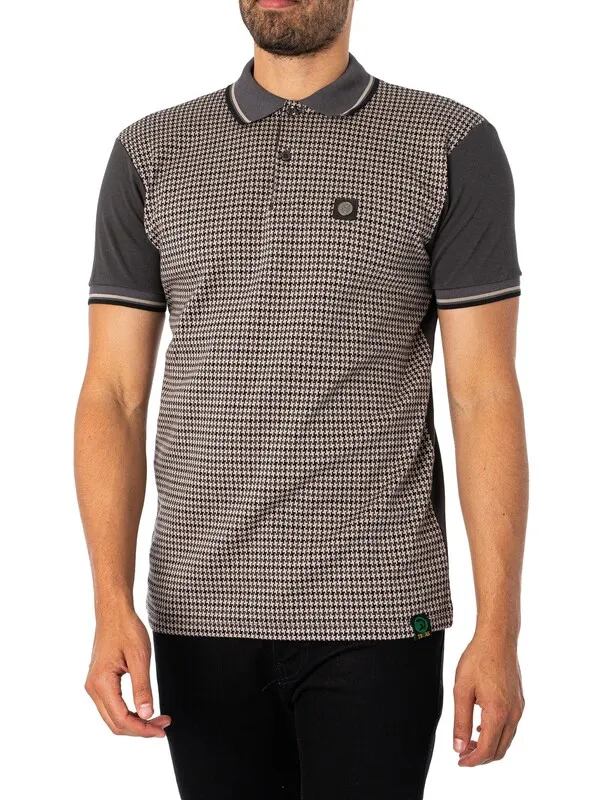 Trojan Houndstooth Panel Polo Shirt - Charcoal