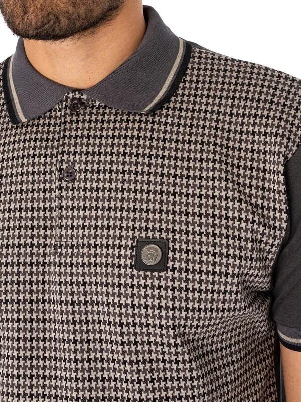 Trojan Houndstooth Panel Polo Shirt - Charcoal