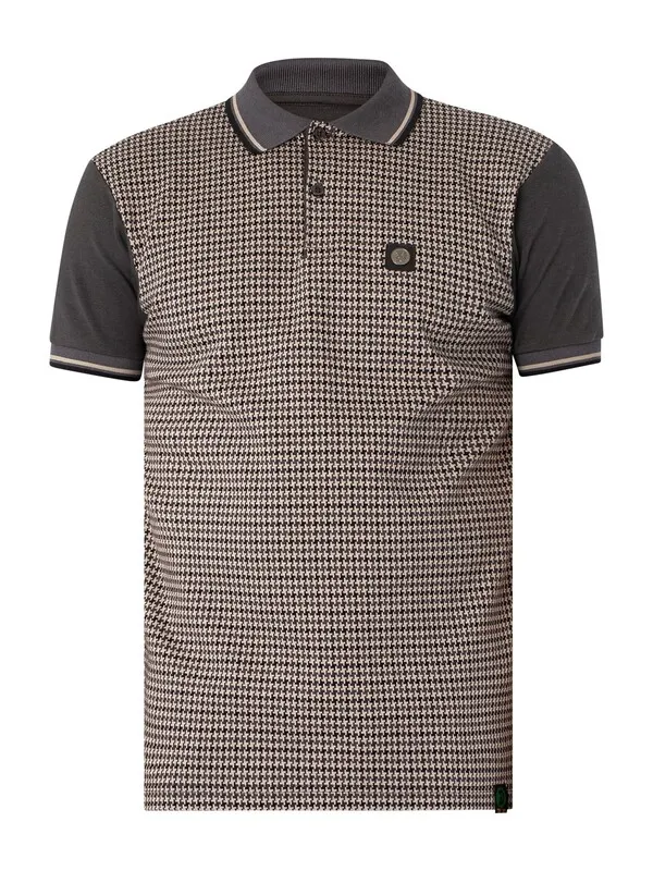 Trojan Houndstooth Panel Polo Shirt - Charcoal