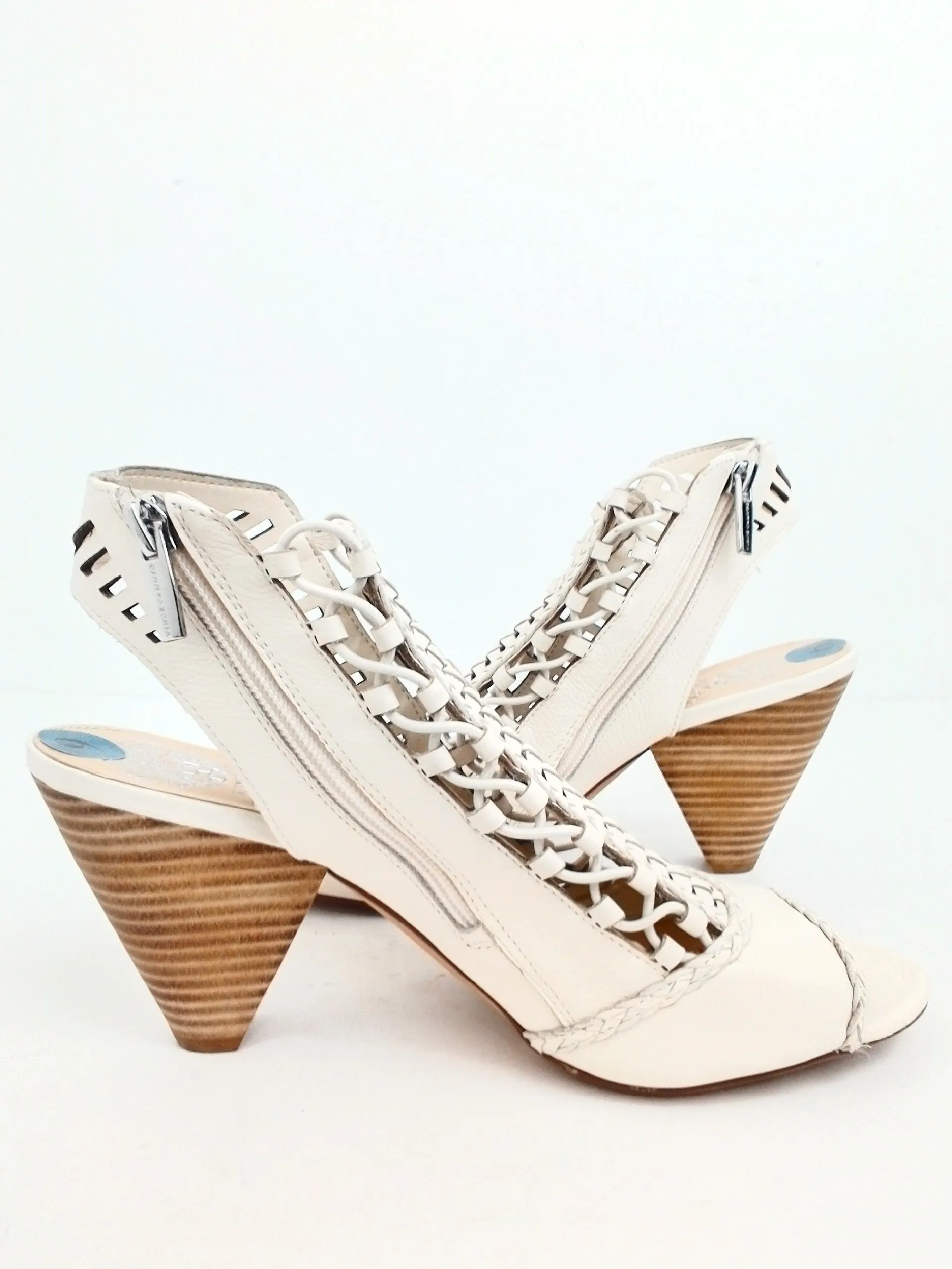 Vince Camuto Women's Eshantel Beige Leather Heeled Sandals Size 9