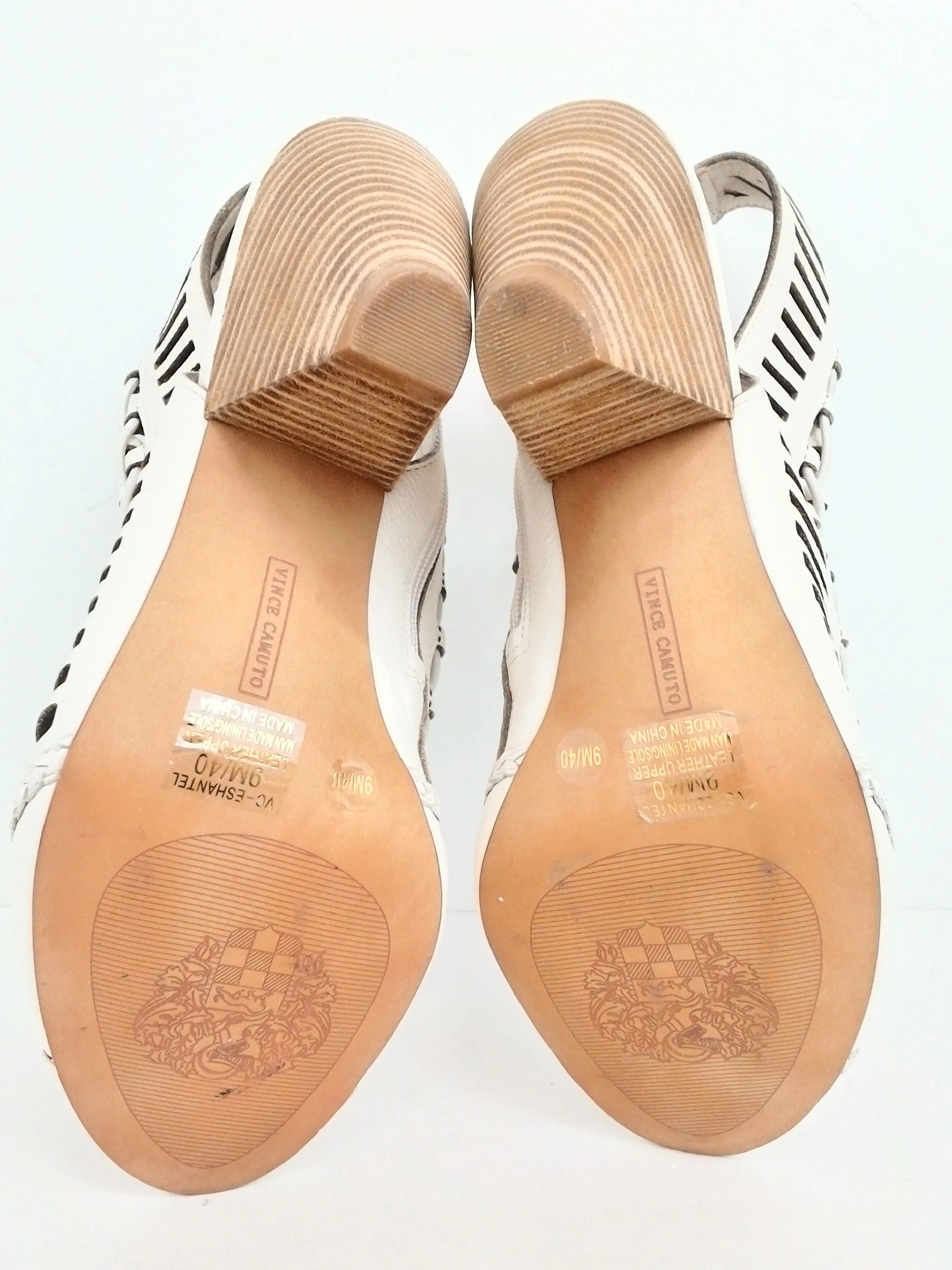 Vince Camuto Women's Eshantel Beige Leather Heeled Sandals Size 9