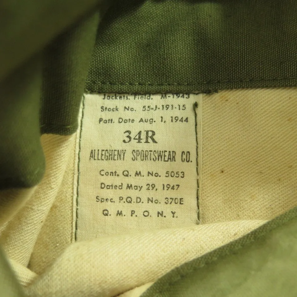 Vintage 40s M-43 Field Jacket 34 fits Medium or S Stenciled WWII Military