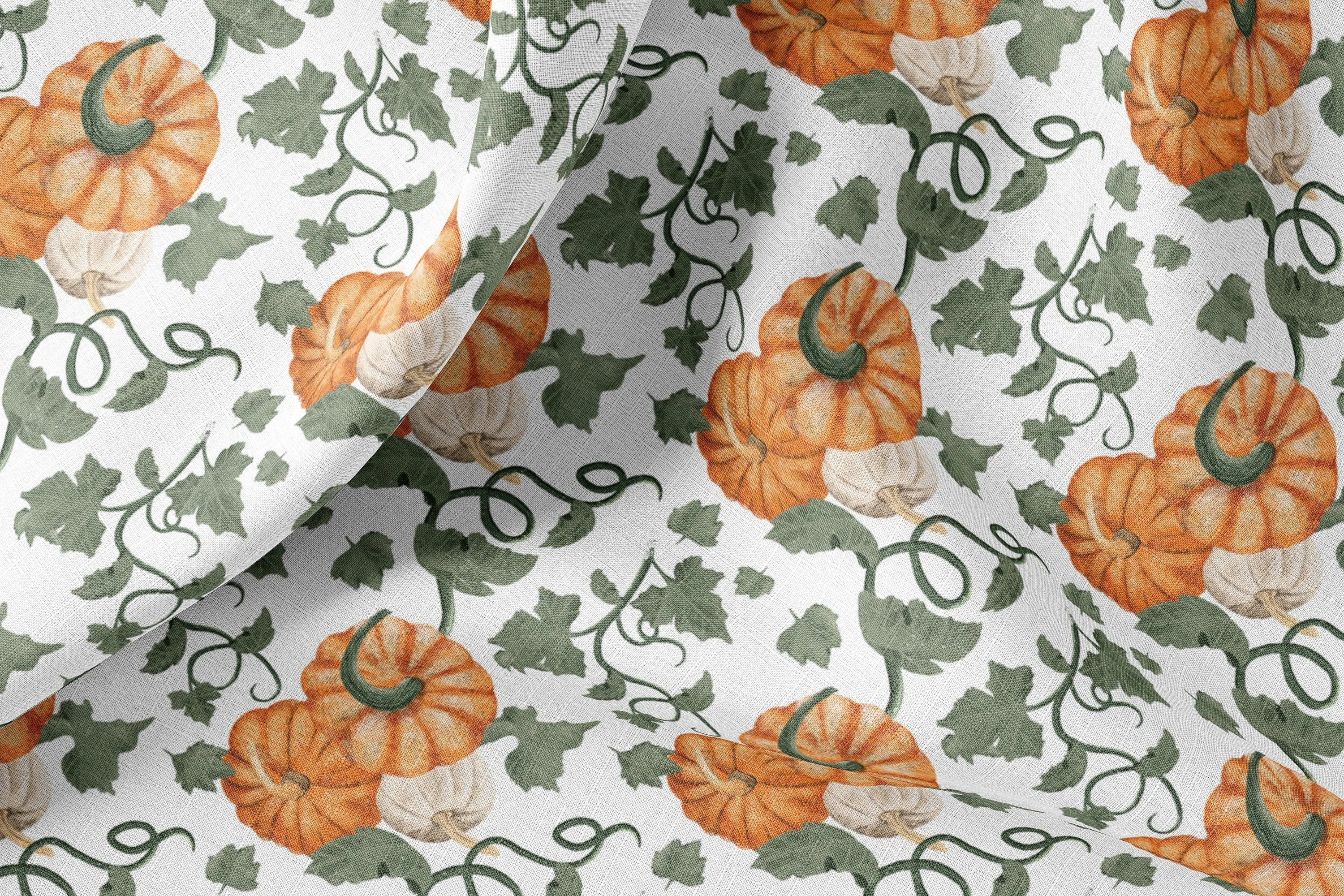 Vintage Linen By The Yard Halloween Pumpkin Print Linen Fabric For Bedding, Curtains, Dresses, Clothing, Table Cloth & Pillow Co