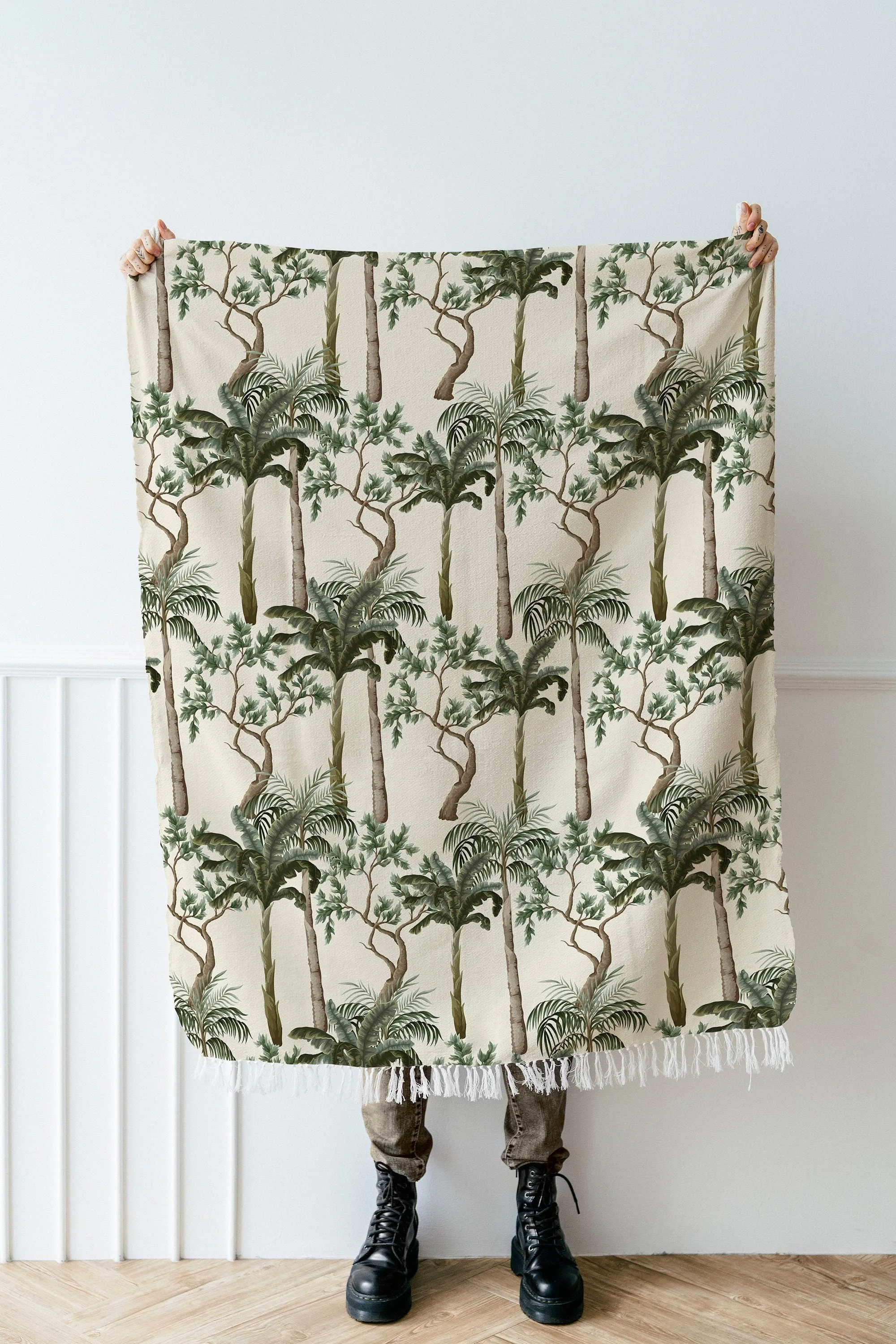 Vintage Linen By The Yard Vintage Tropical Print Linen Fabric For Bedding, Curtains, Dresses, Clothing, Table Cloth & Pillow Cov