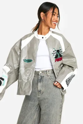 Vintage Look Embroidered Moto Jacket