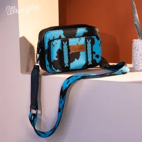 WG133-3003  Wrangler Cow Print Crossbody Purse With Wallet Compartment - Turquoise