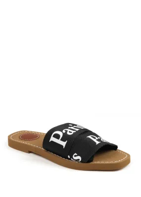 Where's That From Black Pu Cobra Flat Sandals