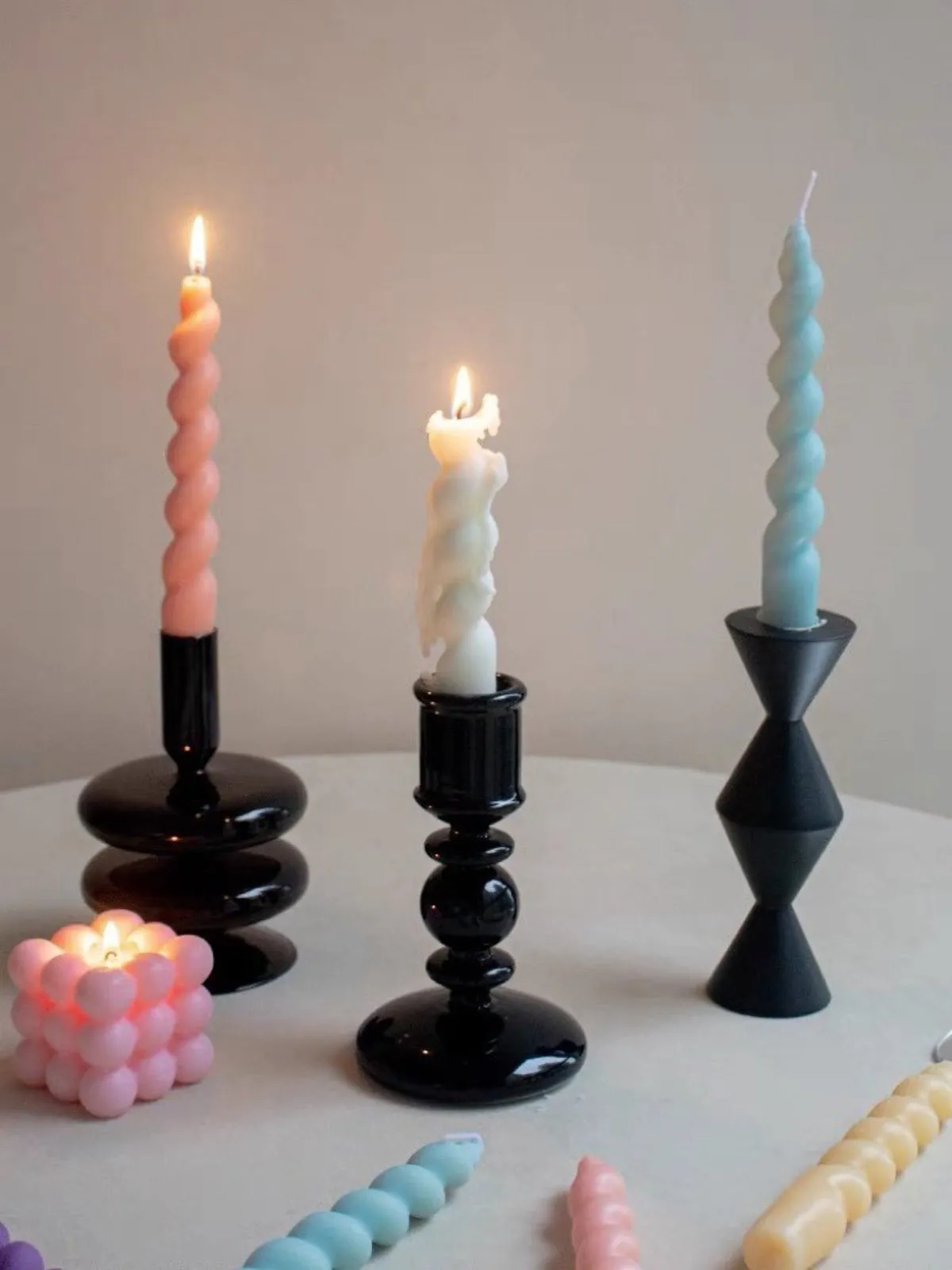 Whimsical Twisty Soy Wax Decorative Candles Set Of 7 Pcs