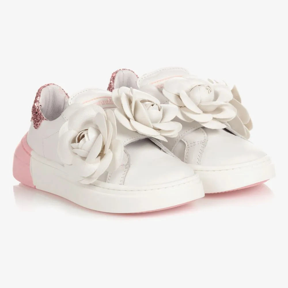 White Leather Flower Trainers