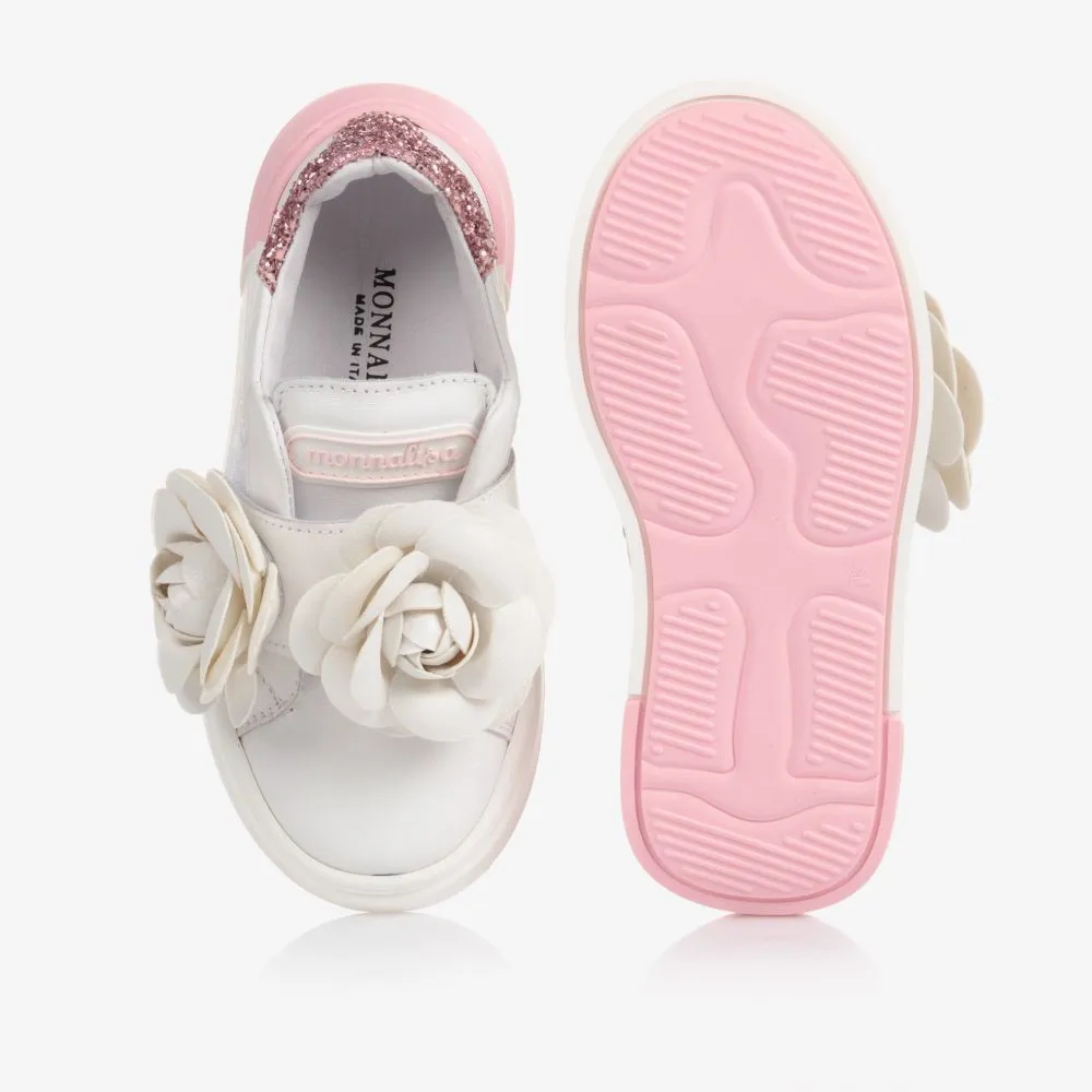 White Leather Flower Trainers