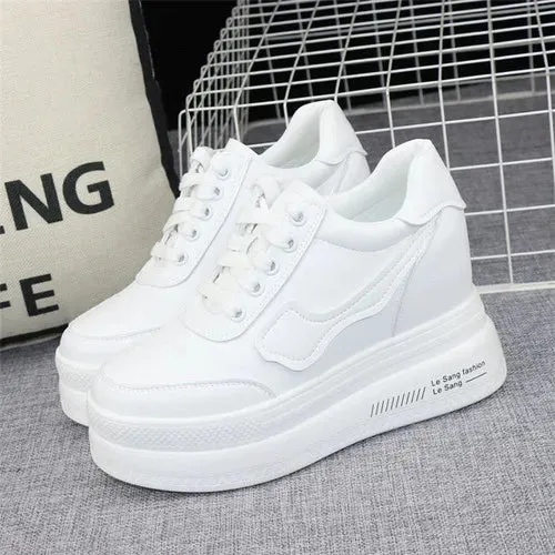 White Platform Wedge Sneakers