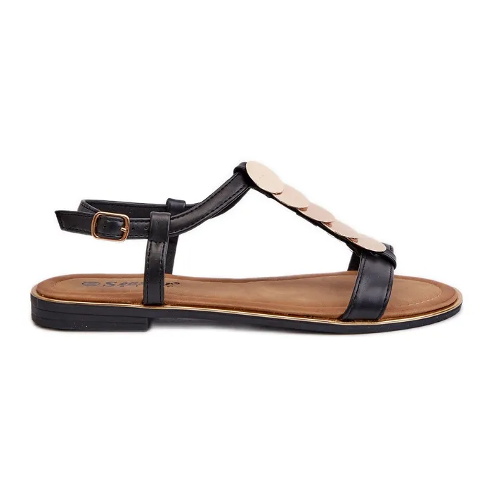 Women's Flat Sandals Made of Eco Leather, Black Jeritellia