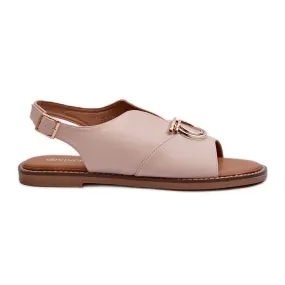 Women's Flat Sandals With Gold Decoration Vinceza 17319 Light Pink