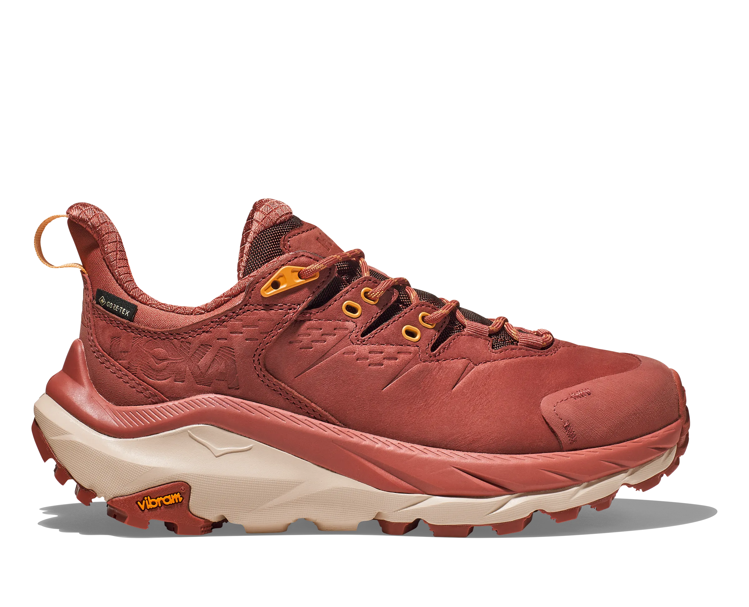 Women's Hoka Kaha 2 Low GTX Color: Hot Sauce / Shifting Sand