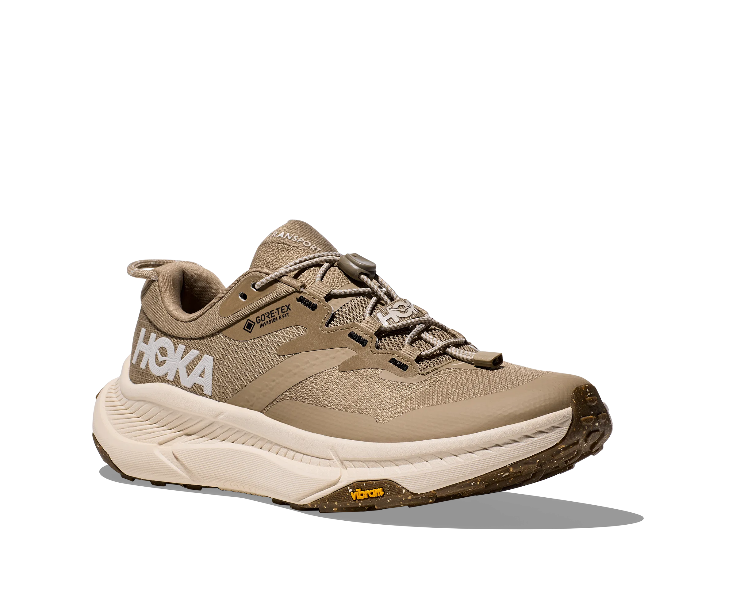 Women's Hoka Transport GTX Color: Dune / Eggnog