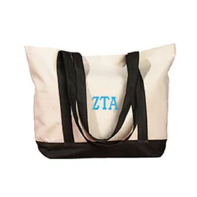 Zeta Tau Alpha Canvas Boat Tote, 1-Color Greek Letters - BE004 - EMB